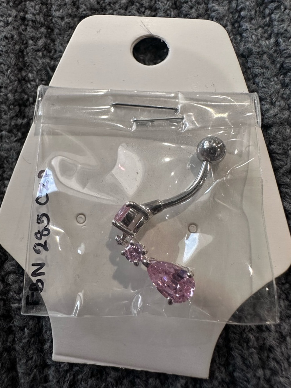 Pink Teardrop Belly Ring with Crystal Dangle